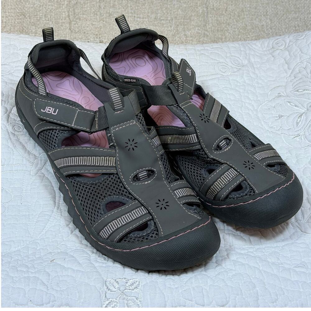JBU Women's Gray Pink 10 Regal Water Beach Shoes Slip On Outdoor Comfort Fit